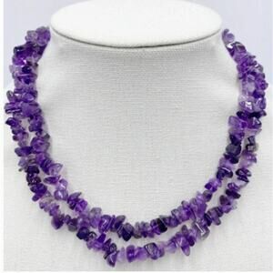 Vintage Amethyst Chip Bead Necklace 36 Inch Long Strand Purple Gemstone Jewelry